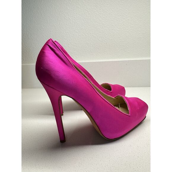 Alexander McQueen Magenta Satin Square Toe Platform Pumps Size 38.5 - Picture 6 of 9